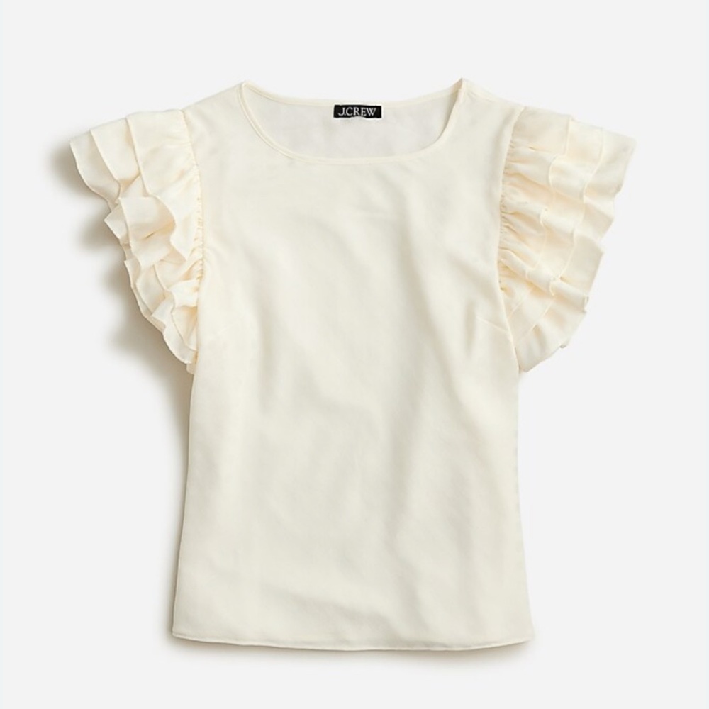 J.Crew Ivory Ruffle Sleeve Top with Polka Dot embroidery